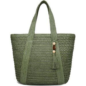 Straw Beach Bags for Vacation Holiday Green